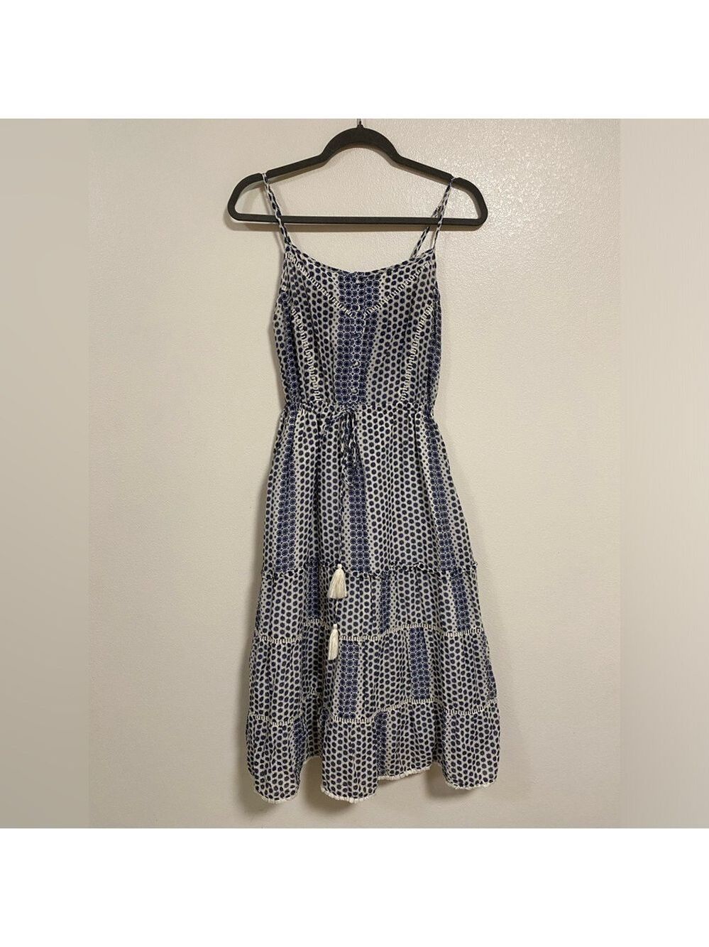 Greylin Dress Women's Size small White blue cotton silk blend Azalea Print midi